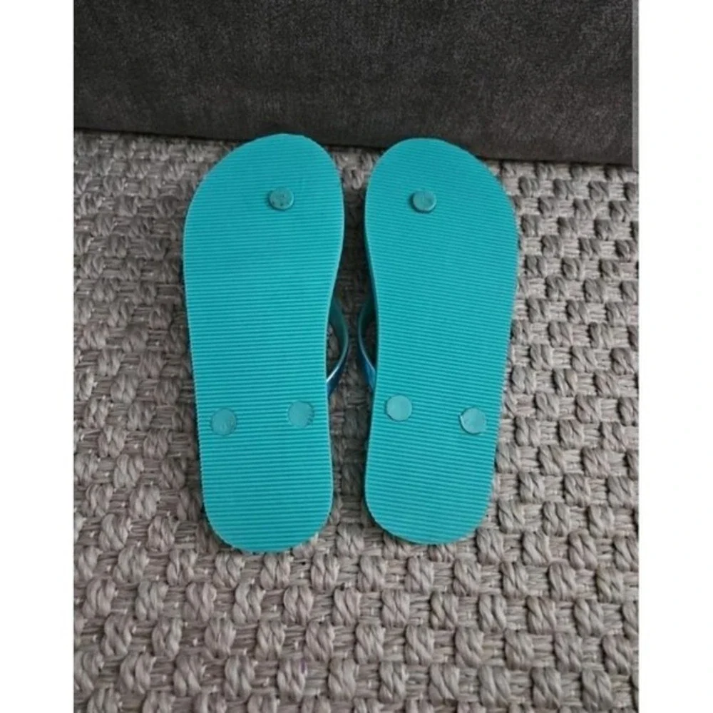Justice Girls Teal Turquoise Ombre Flip Flops Summer Beach‎ Sandals Size 4/5